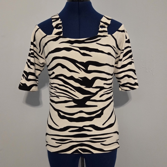 Vintage 90s Deadstock Zebra Print Knit Shirt Size M - Picture 1 of 8